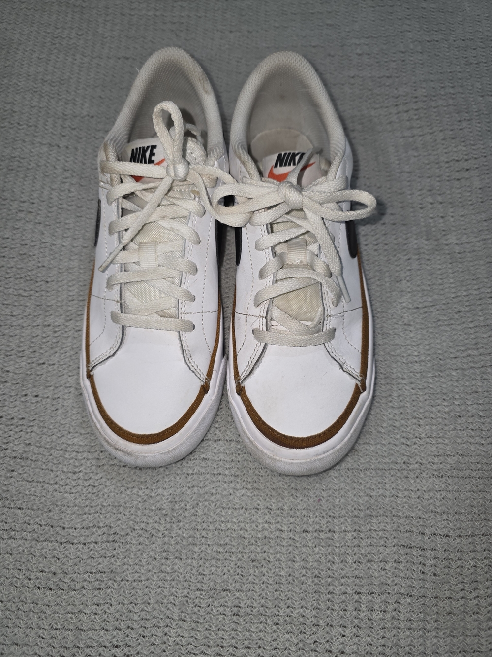Girls Nike Court White Sneakers with Gold Accents-4Y